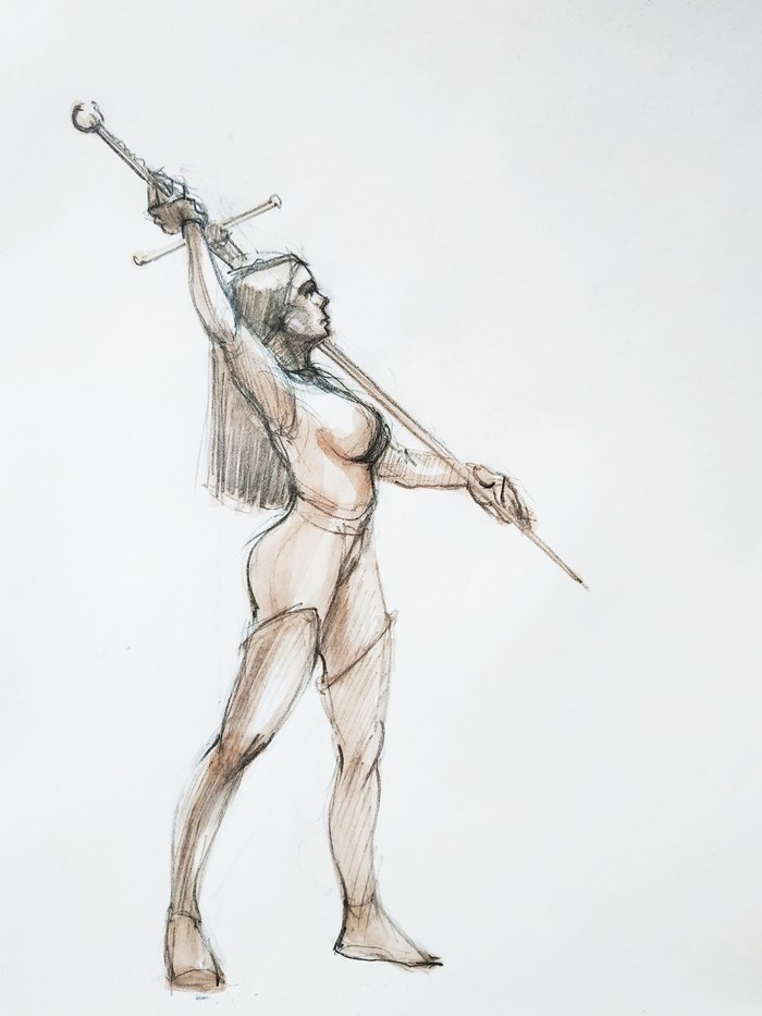 Gymnastics - My, Fencing, Sword, Girls, Sketch, Art, Drawing, 