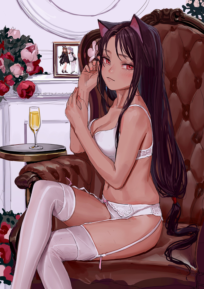 Art Champagne - NSFW, Anime art, Anime, Anime original, Animal ears, Underwear, Stockings