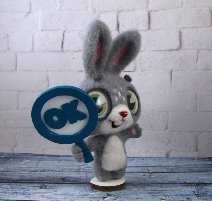 Bunny Boo - My, Hare, Wool toy, Telegram stickers, bunnies, Dry felting, Needlework without process, Longpost