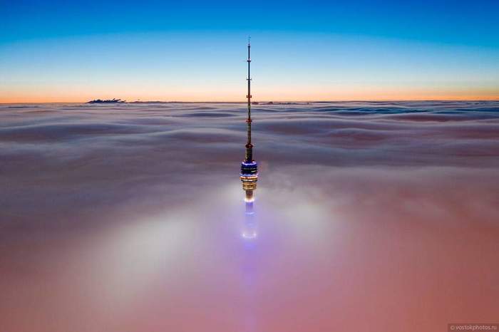 Above the clouds - Moscow, Ostankino, Ostankino tower, Sky, Aerial photography, Drone, The photo