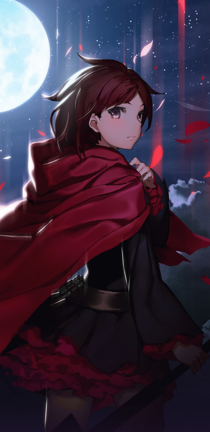 В лунном свете, мерцают лепестки розы... - RWBY, Ruby Rose, Аниме, Не аниме, Anime Art