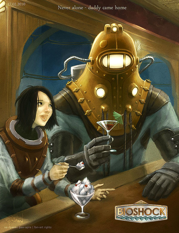 Father and daughter - BioShock, Art, Game art, Computer games