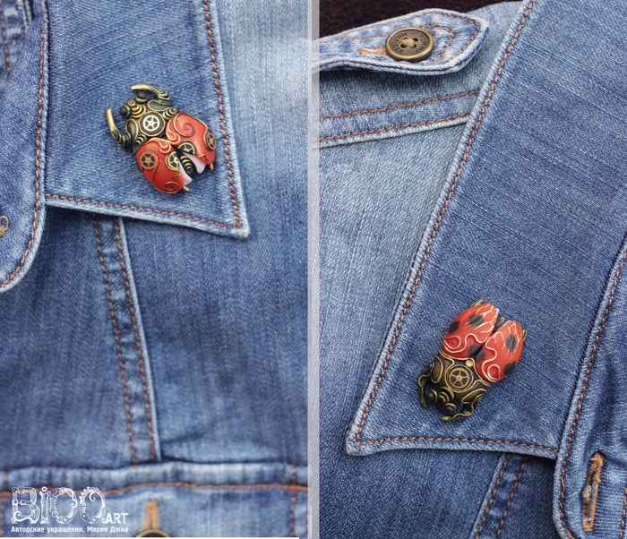 Brooches Ladybugs made of polymer clay. - My, Brooch, , Polymer clay