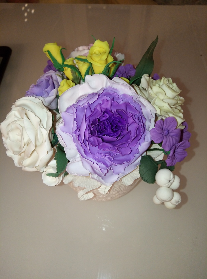 First experience) - Bouquet, Polymer clay, Polymer floristry, Longpost