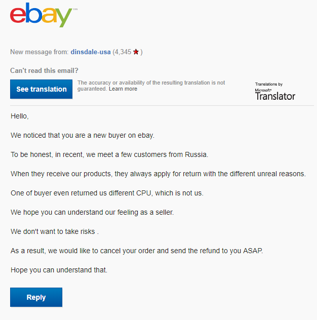 Disrespect for buyers from Russia - My, Ebay, Sale, Longpost