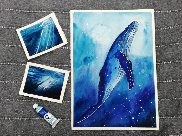 Do you know what an art block is? - My, Friday tag is mine, Watercolor, Longpost, Lighthouse, Whale, Painting, Learning to draw, Illustrations