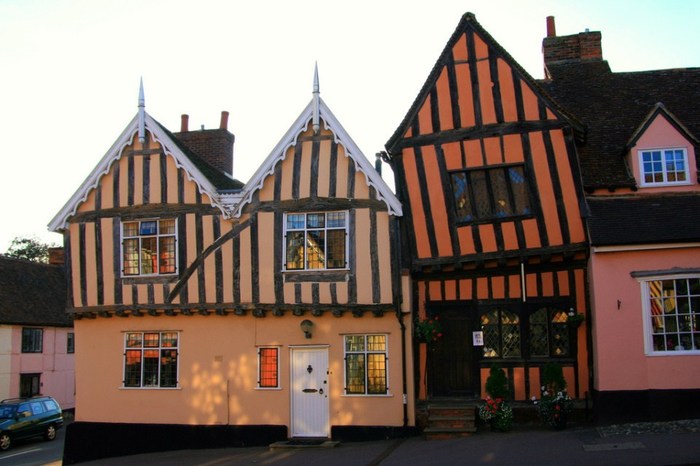 Slanting houses in the English village of Lavenham - Architecture, England, sights