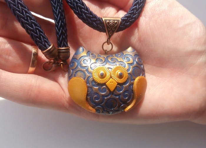 Owl pendant made of polymer clay. Master Class. - My, Polymer clay, Pendant, Owl, Handmade, With your own hands, Master Class, Video