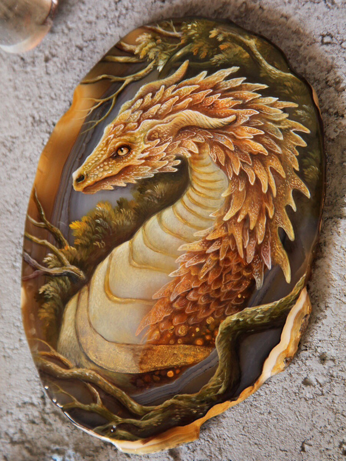 They are back) - My, Stone painting, Miniature, Panel, Pendant, The Dragon, Longpost