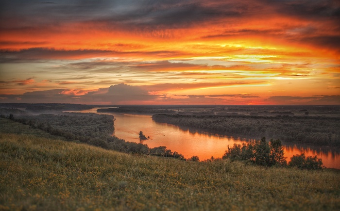 Sunset over the Ob - My, The photo, Evening, Sunset, River, Ob