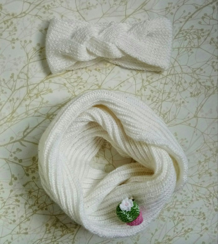 Headband + snood - My, Knitting, Crochet, Needlework without process, Brooch, Cactus, Snood, Longpost