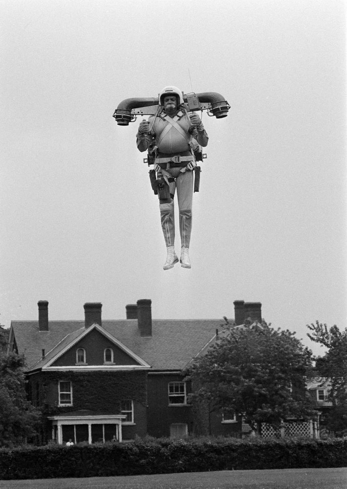 Robert Korter during testing of his invention - a jetpack. Washington, USA, April 7, 1969 - The photo, Jetpack, Inventions