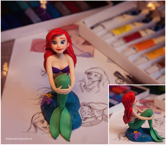 Ariel and Belle made of polymer clay. - My, Disney princesses, the little Mermaid, The beauty and the Beast, Polymer clay, Needlework without process