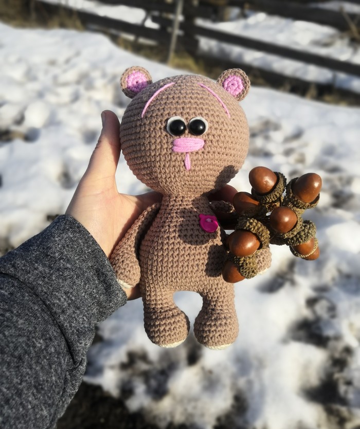 Teddy bear valentine crochet - My, Knitting, Crochet, Toys, Handmade, Needlework, I knit, Longpost