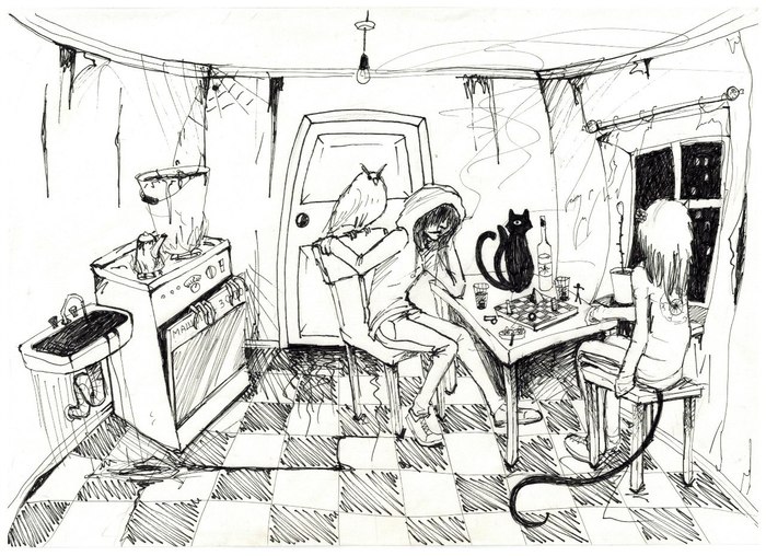 Kitchen - My, Drawing, Pen drawing, Surrealism, Creation