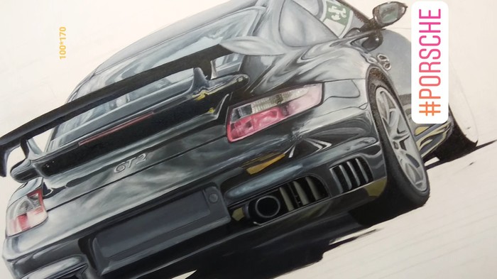 Oil painting Porsche 911 gt2. Size 100*170cm. - My, Porsche, Porsche 911, Butter, Painting, Canvas, Longpost, Oil painting, Auto