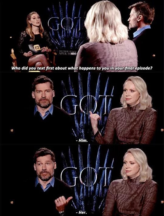 Who was the first person you wrote to about what would happen to your character in the last episode? - Game of Thrones, , Nikolai Koster-Waldau, Gwendoline Christie
