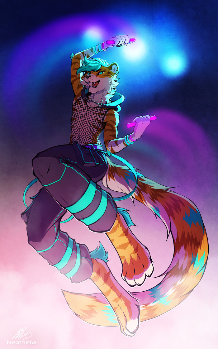 In a jump - Neotheta, Furry art, Furry, Art, Furry tiger