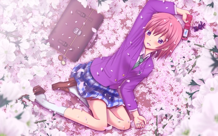 Girl on the background of petals - Anime art, Anime original, Anime, Petals, Beautiful girl, Japan