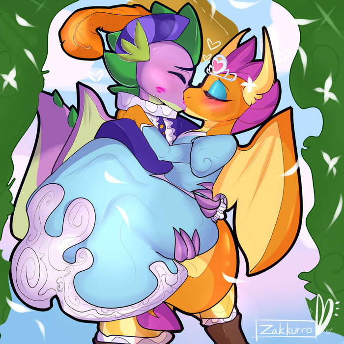 Love is blooming! - My little pony, Spike, Smolder, Shipping, Zakkurro, Anthro