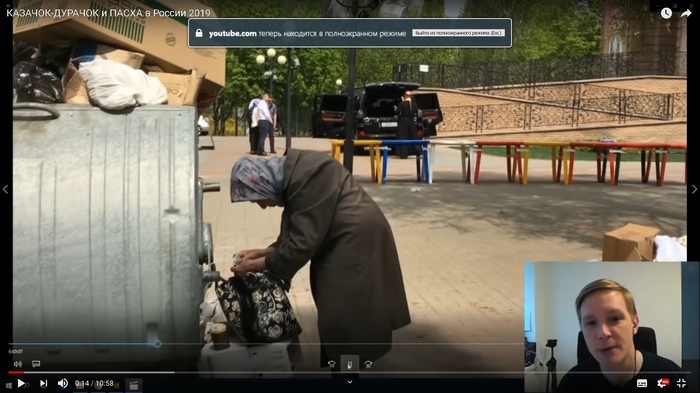 While Batiushka was lighting up the jeep, Grandmother was looking for something in a garbage can...Ukraine. - , Retirees, Screenshot, Hopelessness