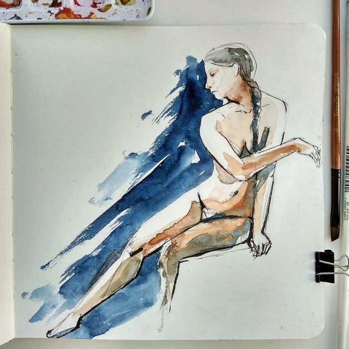 Nine minute sketches. Girl Lisa, boy Anatoly. - NSFW, My, Art, Watercolor, Nature, Creation, Sketch, Drawing, Longpost, Portrait