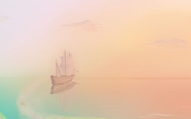 DJ and 13 hours at work - My, Digital drawing, dawn, Longpost, Drawing, Ship, Sea