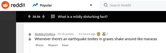 A slightly disturbing fact... - Reddit, Black humor, Earthquake, Facts, Comments