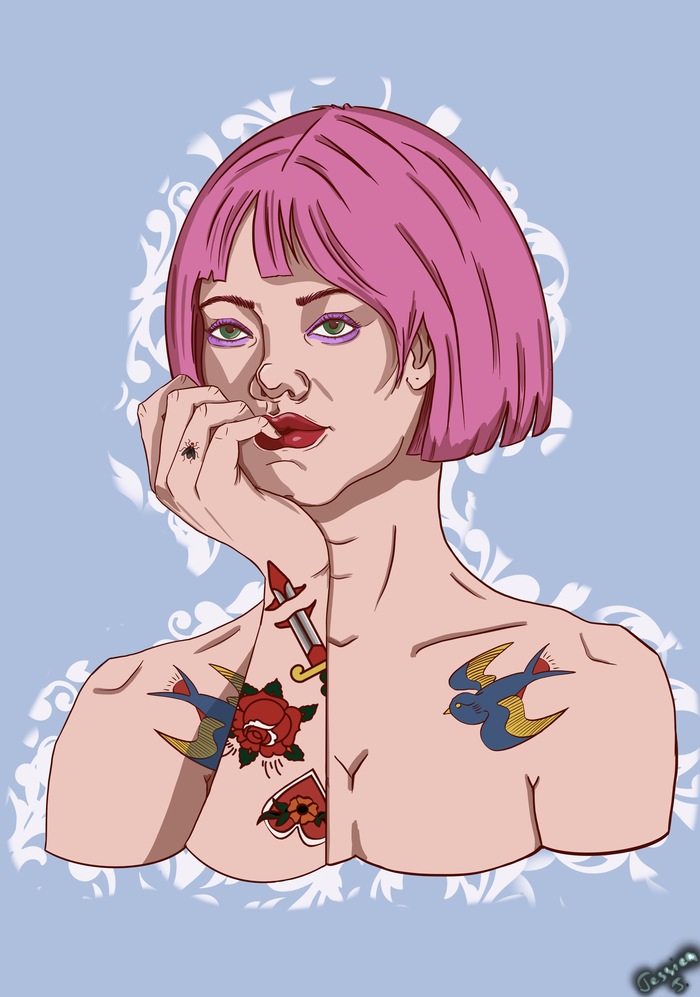 girl with tattoos - My, Portrait, Digital, Girl with tattoo