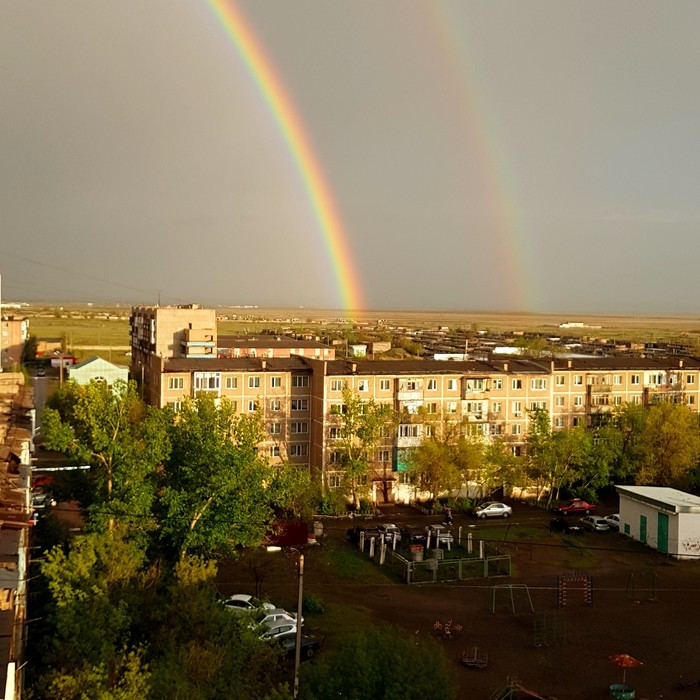 And from our window a double rainbow is visible - My, The photo, Rainbow, Rain, Landscape