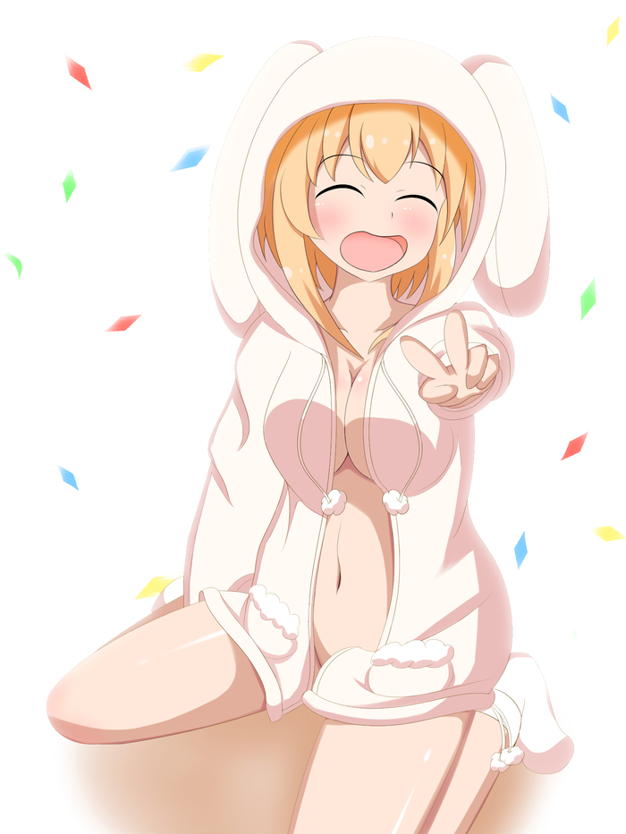 Naked with hoodie - NSFW, Anime, Anime art, Anime original, Animal ears, , Breast, Nipples, Pantsu, Longpost