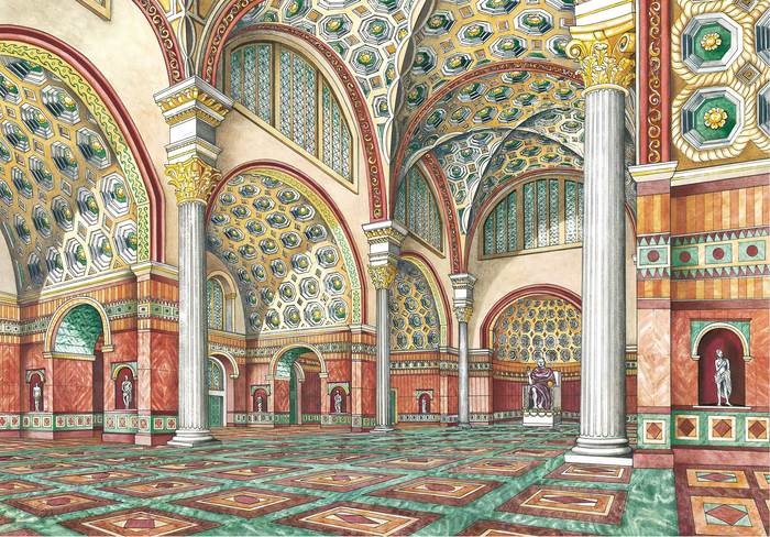 Reconstruction of the interior of the Basilica of Maxentius and Constantine, IV century, Rome - Ancient Rome, Constantine the Great, 4th century