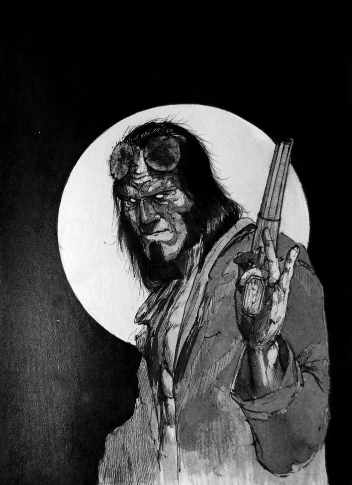 Hellboy - My, Hellboy, Drawing, Mascara, Mike Mignola, Art, Sketch, Portrait, Superheroes