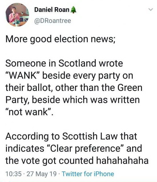 Elections, elections, candidates are masturbates - Elections, Bulletin, Scotland, Twitter, Masturbation, , Politics, Preferences