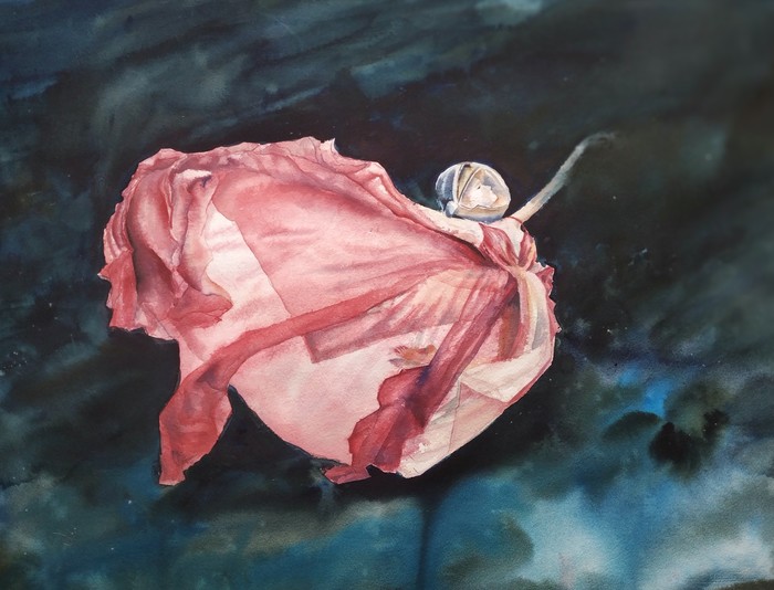 In weightlessness. Watercolor 55*75. paper arches - My, Watercolor, Art, Realism, Beautiful girl, Space, Creation, Drawing, Girls