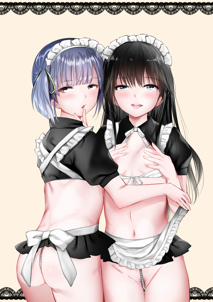 Oshio & Asashio - NSFW, Kantai Collection, Oshio, Asashio, Горничная, Anime Art, Аниме, Арт