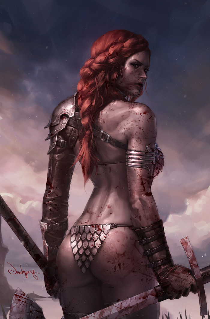 Red sonja - NSFW, Art, Drawing, Girls, Red Sonja, Marvel, Jeehyung Lee