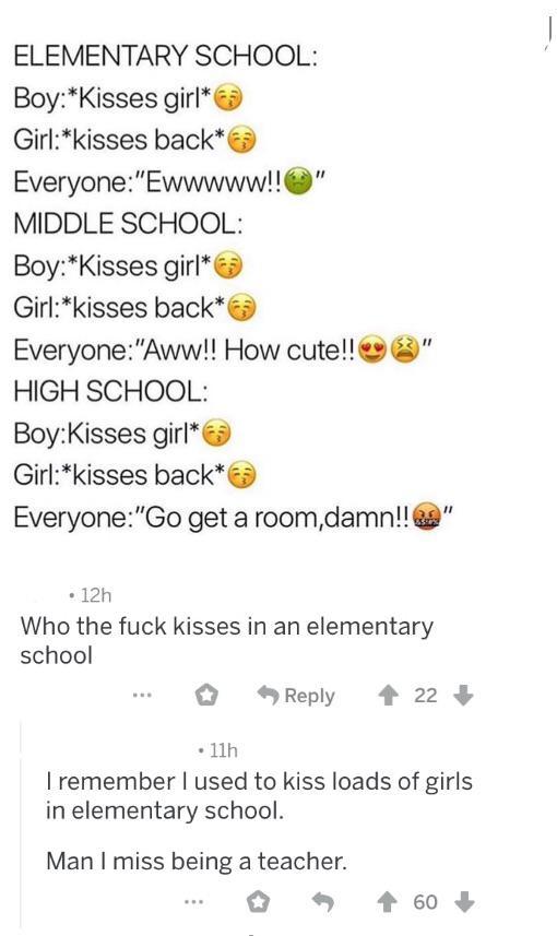 About kisses... - School, Humor, Black humor, Teacher, Kiss, Relationship, Comments, Screenshot