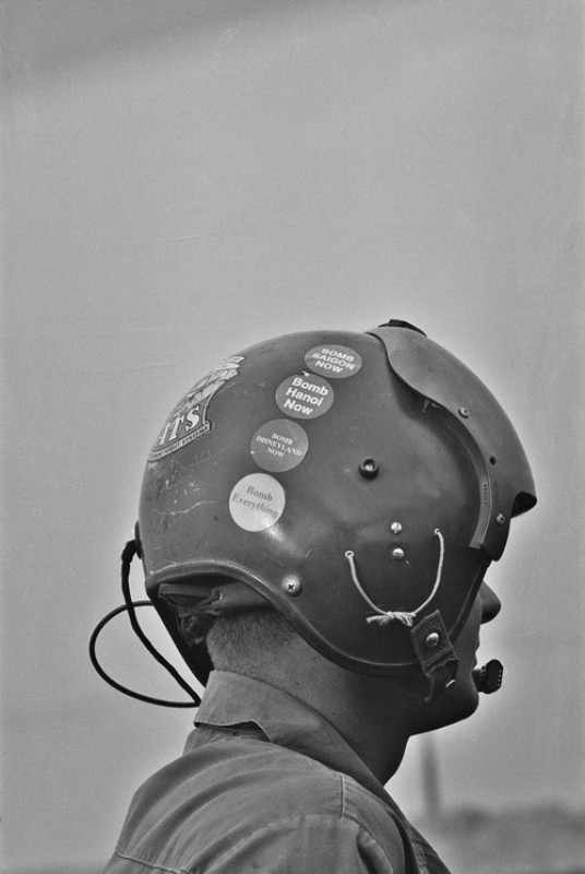 Stickers on a pilot's helmet, Vietnam, 1969. - From the network, Vietnam, Pilot