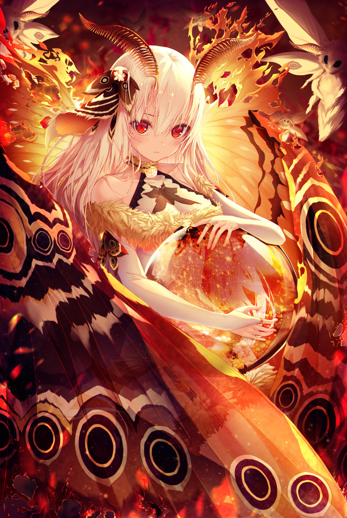 Moth - Art, Anime art, Anime original, Monster girl, Butterfly, Flame