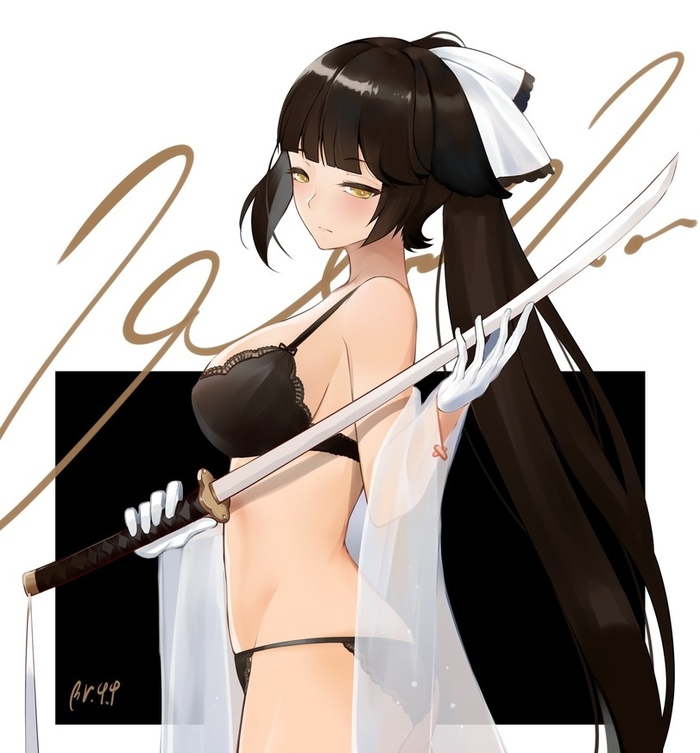 Takao - NSFW, Azur lane, Takao, Lingerie, Anime art, Anime, Sword, Underwear, Breast