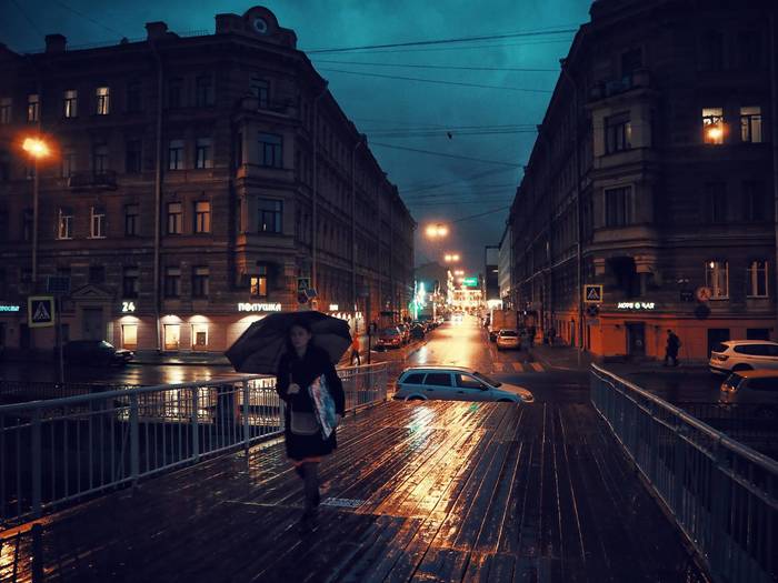 Rainy evening in St. Petersburg - My, The photo, Saint Petersburg, Town, Night, Rain, Olympus