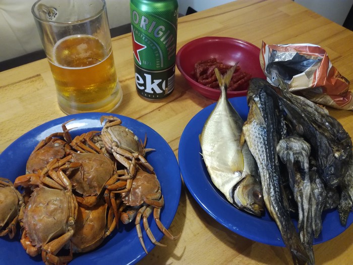 Good evening everyone.. - My, A fish, Beer, Crab meat