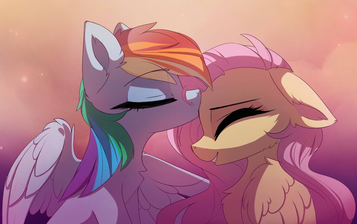 Forehead Kiss - My little pony, Rainbow dash, Fluttershy, Shipping, MLP Lesbian, Magnaluna