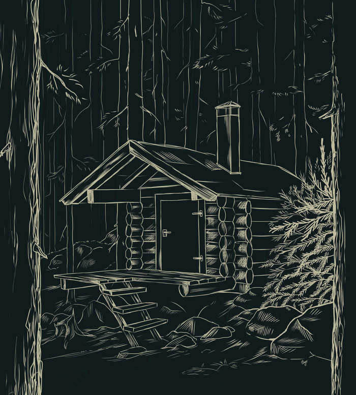 House in the woods - My, Drawing, Digital drawing, Forest, House, Wooden house