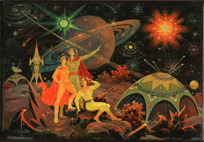 Viktor Blinov Gagarin's Star, 1960s. - Painting, Art, Yuri Gagarin, Space, Saturn