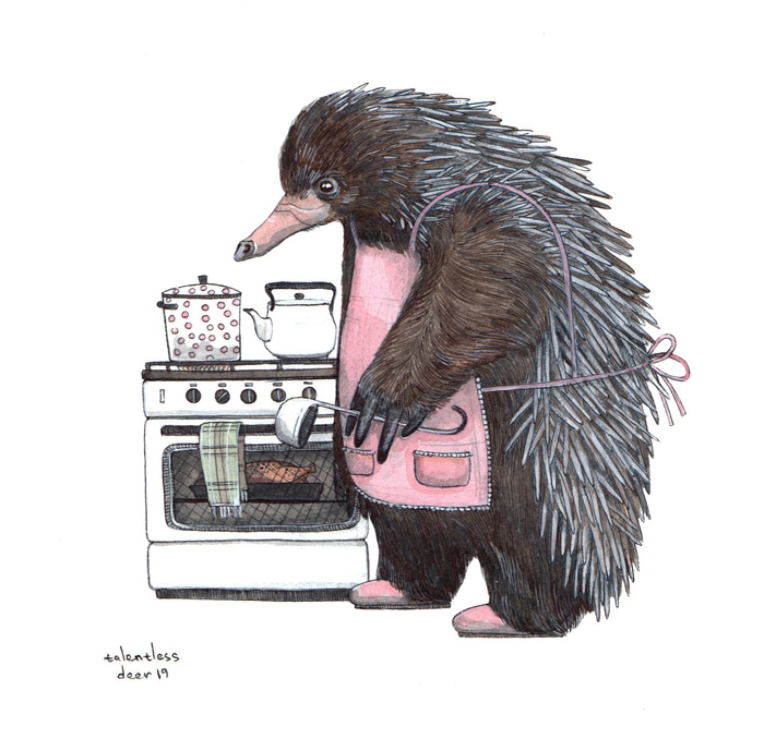 Echidna - My, Illustrations, Watercolor, Graphics, Pen, Sketch, Kitchen, Echidna, Drawing