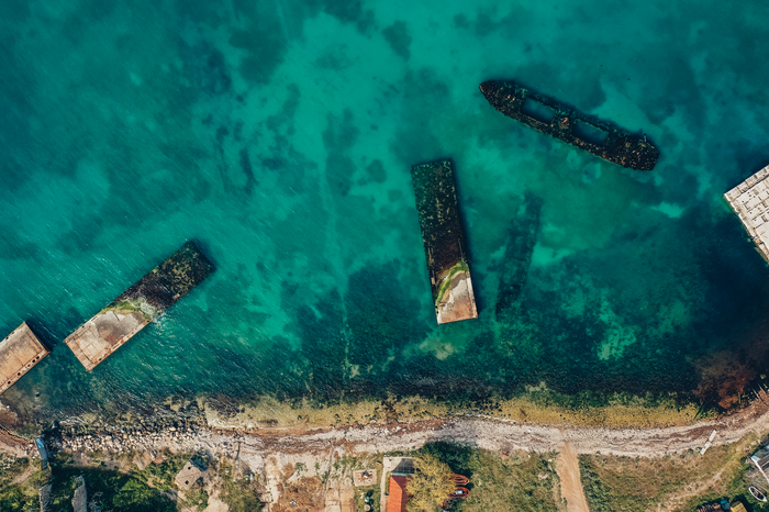 Scuttled ships somewhere off the coast of Crimea - My, Crimea, Quadcopter, DJI Mavic, Bird's-eye, Drone, View from above