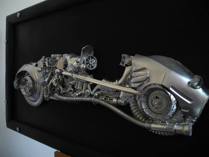 Dmitry Bragin - Moto, Longpost, Dieselpunk, Bas-relief, Modern Art, Metal