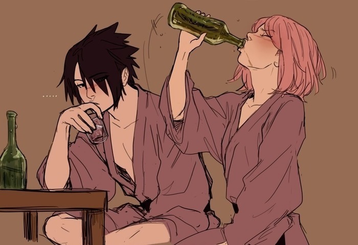 The wine has fermented... - NSFW, Sakura, , Naruto, Humor, Longpost, Anime, Anime art, Sasuke Uchiha, Sakura haruno